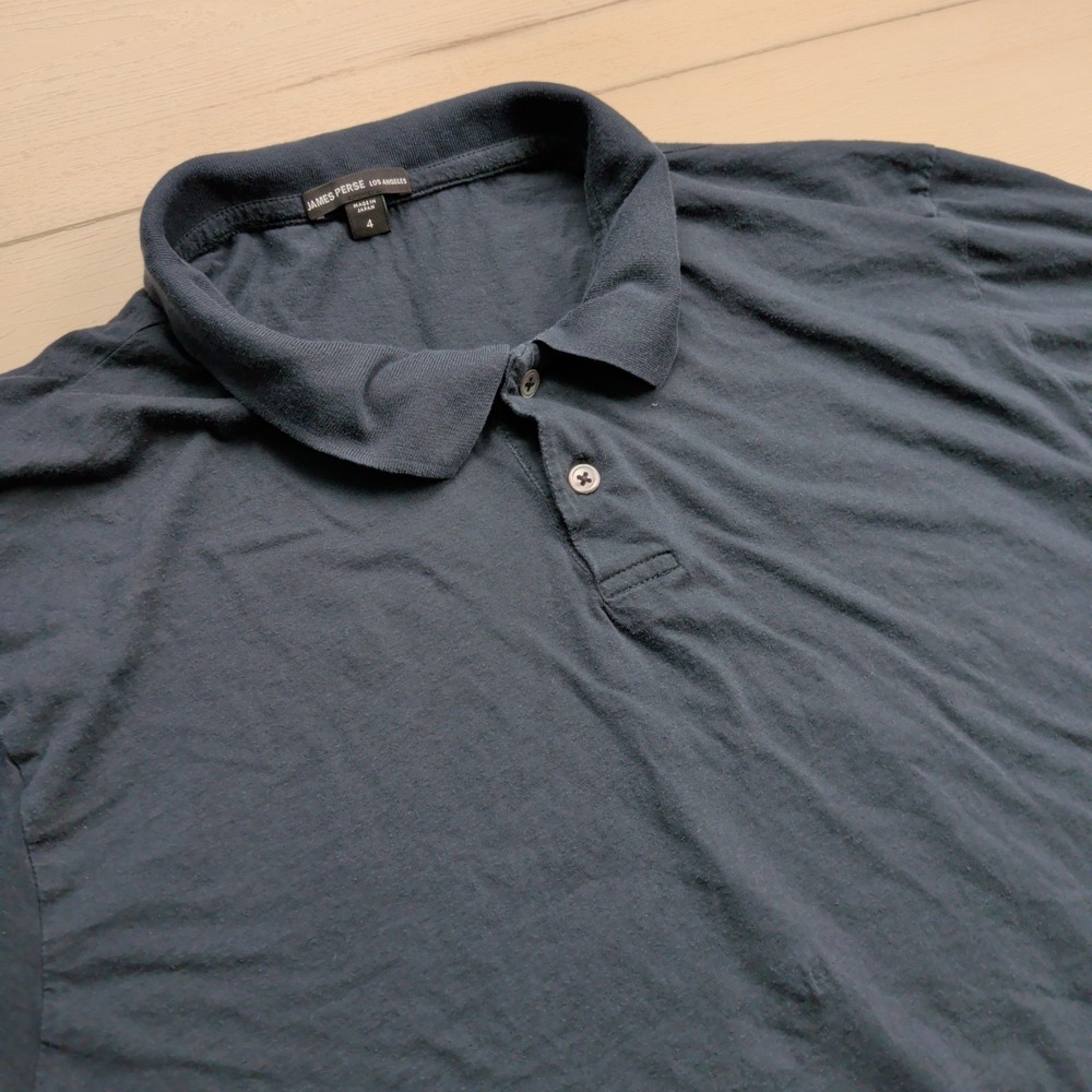 James Perse Jersey Polo Shirt Mens 4 Luxe Lotus Cotton Navy Blue Made in Japan